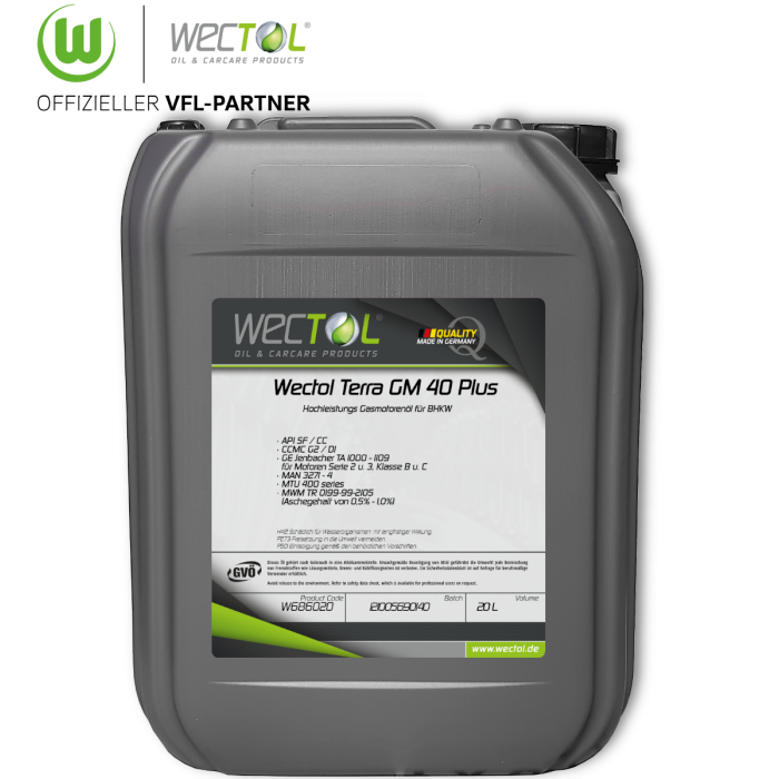 Wectol Gasmotorenöl Terra GM 40 Plus / 20 Liter
