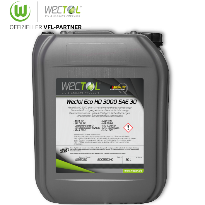 Wectol Motoröl 30W Eco HD 3000 SAE 30W / 20 Liter