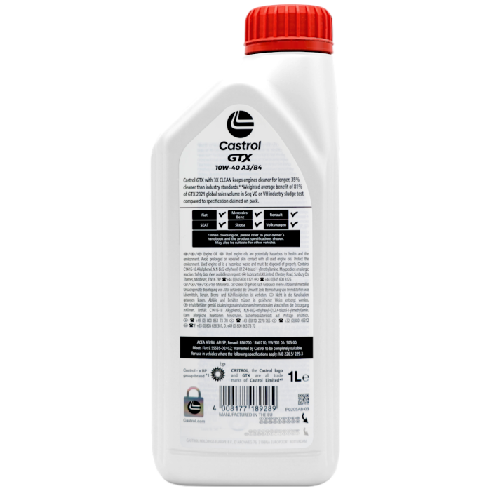Castrol Motoröl 10w40 GTX 10W-40 A3 B4 / 12 x 1 Liter